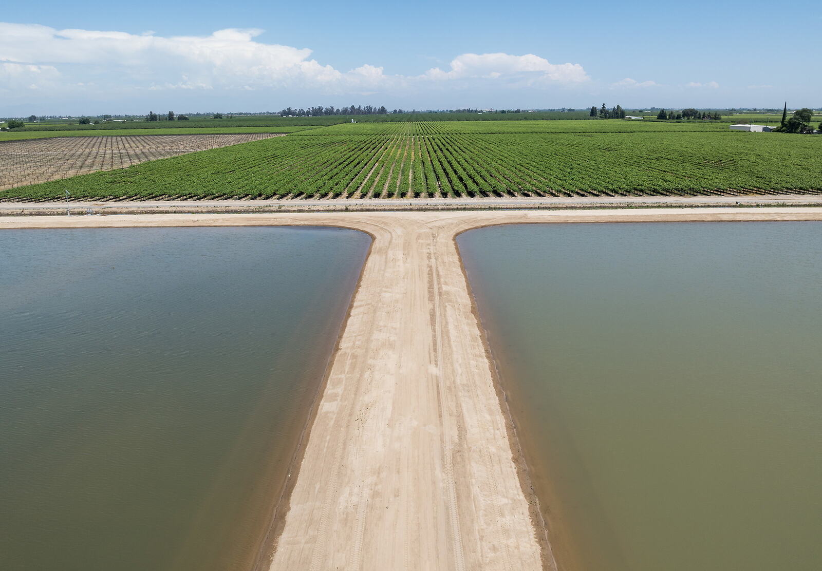 Groundwater recharge basins beside farmland